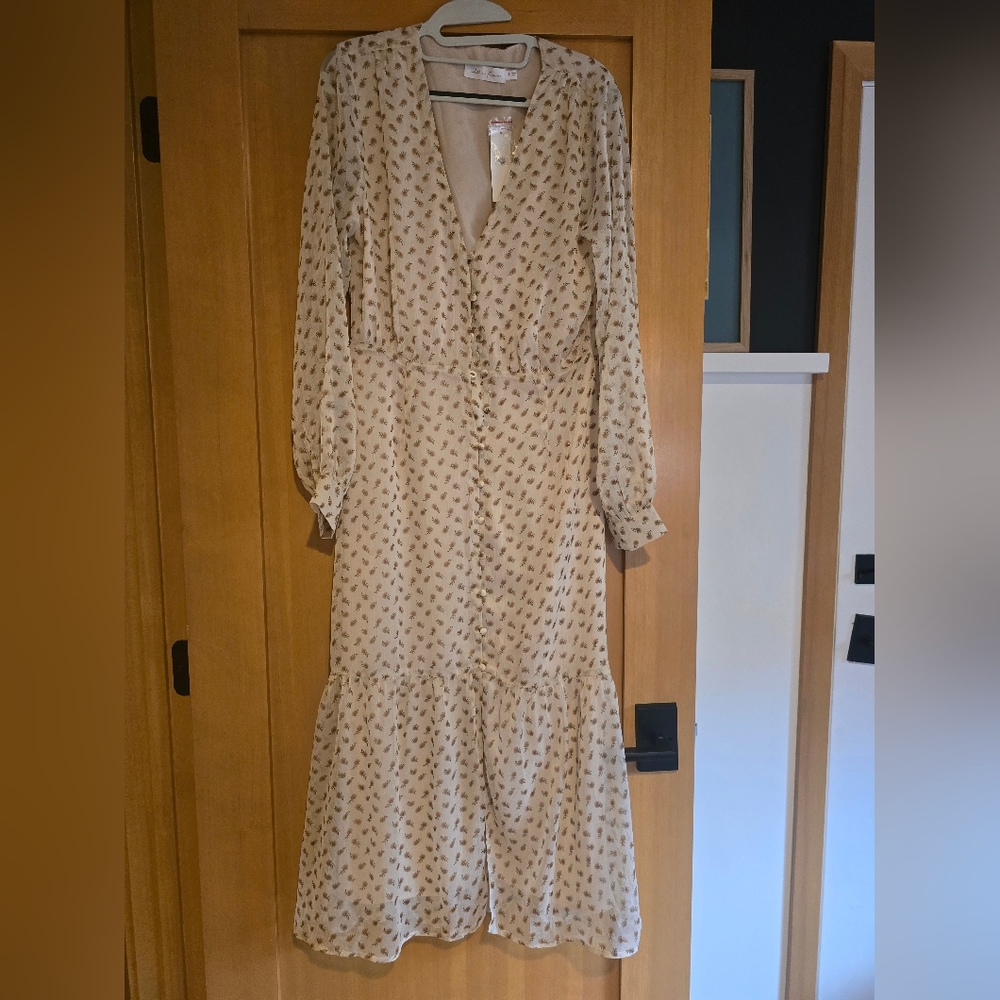 All in Favor Cream and Brown Long Sleeve Dress